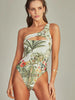 One-Shoulder Cutout Tropical Print Swimsuit