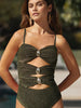 Gold Buckle Cutout Glossy One Piece Swimsuit Set