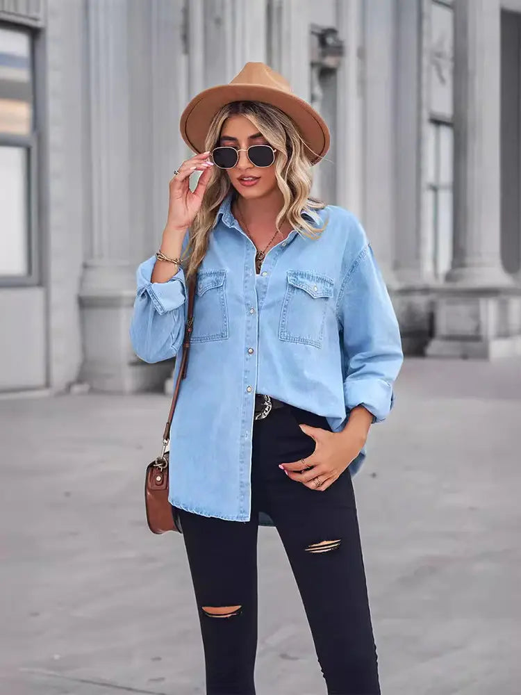 Slim-Fit Light Wash Denim Shirt