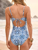 Blue Ethnic Print Swimsuit Set