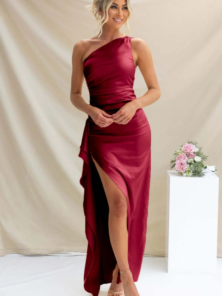 One-Shoulder Slit Evening Dress