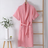 White cotton bathrobe with black piping – lightweight spa robe with belt and pockets for men and women