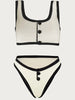 Elegant Contrast Button Detail Two-Piece Swimsuit