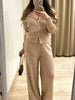 Shiny Silk Hooded Knit Cardigan Pants Set