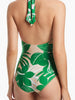 Green Halter Deep V One-Piece Swimsuit Set