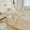 Luxury cream ruched bedding set with floral tufted design, soft cotton duvet cover and pillow shams for elegant bedroom decor