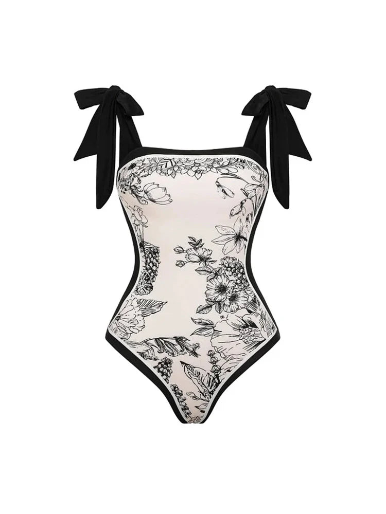 Reversible Vintage Print One Piece Swimsuit