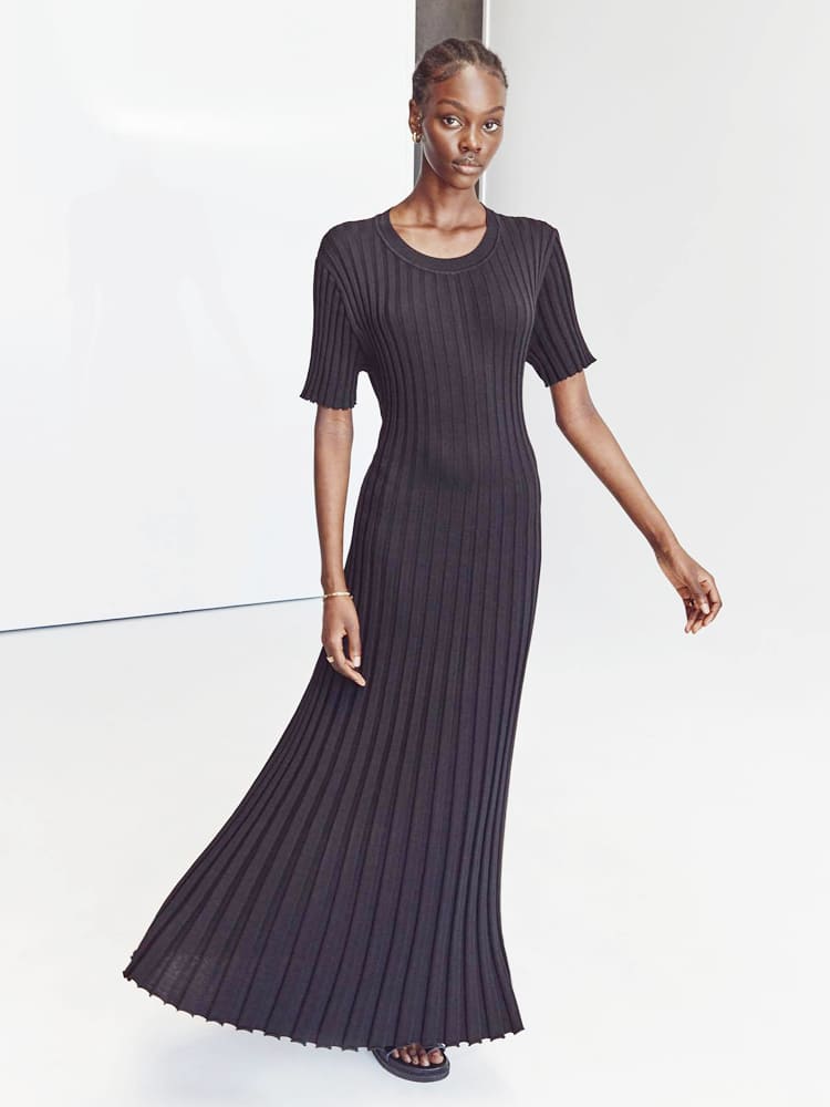 Casual Striped Crew Neck Knit Maxi Dress