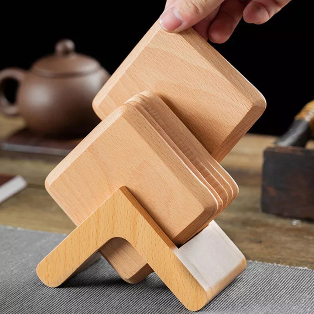 Sleek Stack Wooden Coaster Set | 6pcs