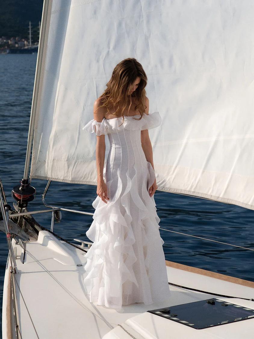 Off - Shoulder Ruffle Gown