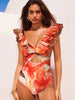 Ruffle Trim Vacation Print Swimsuit Set