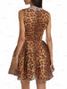 Leopard Print Round Neck Rhinestone Dress