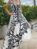 Deep V Striped Monochrome Elegant Swimsuit