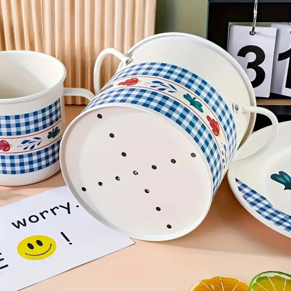 Floral Utensil Storage Basket with Divider Lid