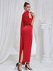 Asymmetrical Shoulder Slit Evening Dress