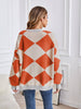 V-Neck Geometric Color Block Knit Cardigan
