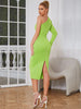 Asymmetrical One-Shoulder Belted Dress