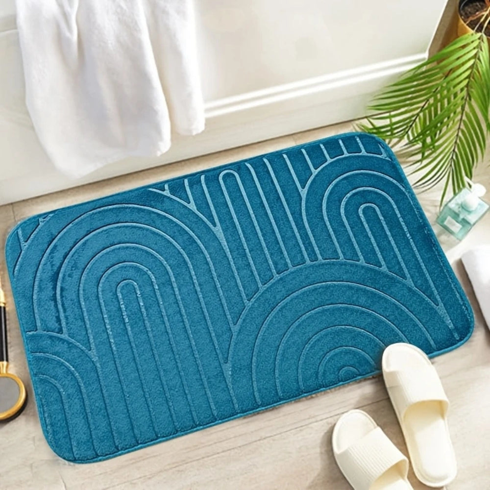 Dark brown bath mat with raised arch pattern, soft absorbent non-slip rug for bathroom floor and shower