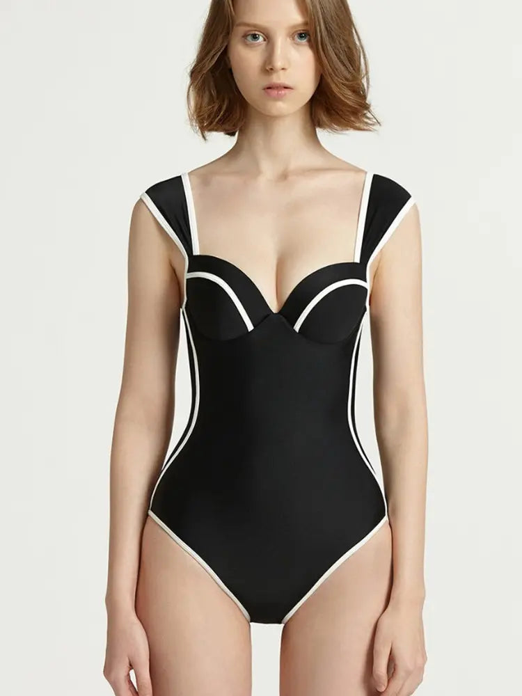 Colorblock Korean Style Sweetheart Swimsuit