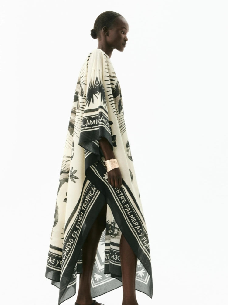 Oversized Flamingo Kaftan Maxi Dress
