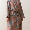 Women’s cotton kimono robe with abstract pastel print, lightweight long bathrobe with belt for loungewear and spa