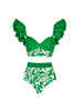 Ruffled Colorblock High-Waist Swimsuit