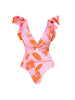Ruffle Trim Beach Vacation Printed Swimsuit Set