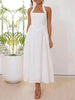 Halter Neck Waist Little Black Dress Mid Length Dress
