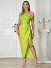 Sexy Asymmetric Shoulder Long Evening Dress