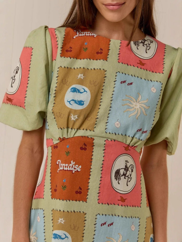 Linen Crewneck Waist Dress