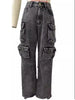 High-Waisted Cargo Jeans Trousers