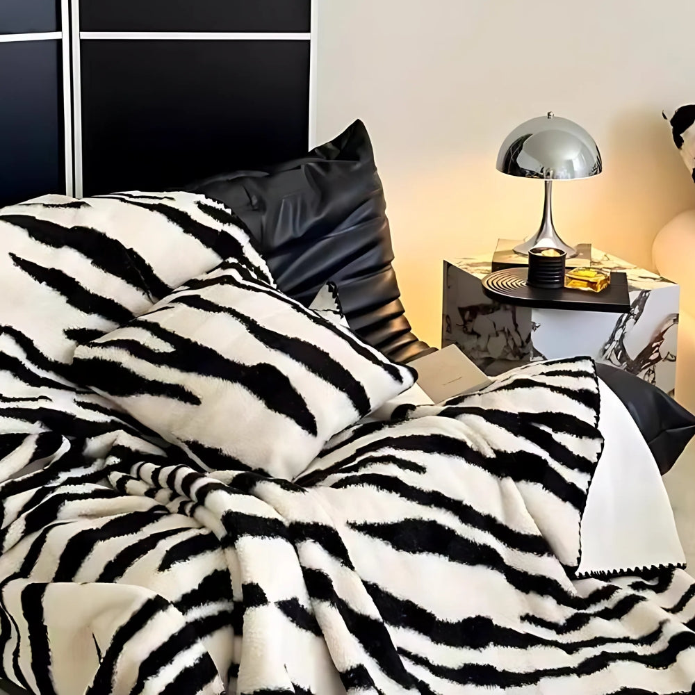 Zebra Print Luxe Faux Fur Blanket