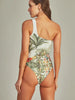 One-Shoulder Cutout Tropical Print Swimsuit