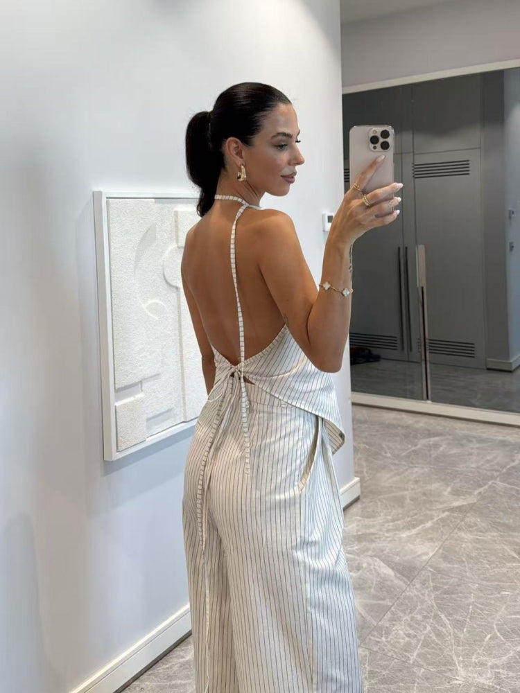 One-Shoulder Striped Two-Piece Set
