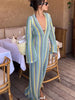 Boho V Neck Bell Sleeve Wavy Striped Crochet Beach Vacation Maxi Dress - Yellow