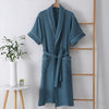White cotton bathrobe with black piping – lightweight spa robe with belt and pockets for men and women