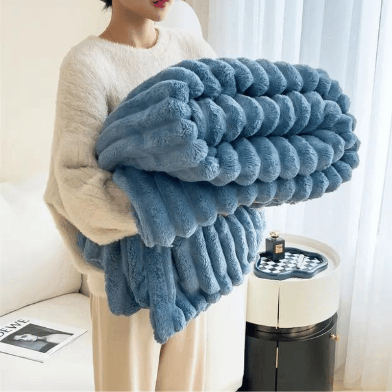Luxury faux fur blanket in ivory white, soft and cozy throw for bedroom or living room winter decor