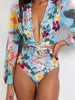 One Piece Cutout Printed Swimsuit Set