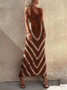 Paulawow Halter V Neck Ruffle Drape Front Printed Maxi Dress