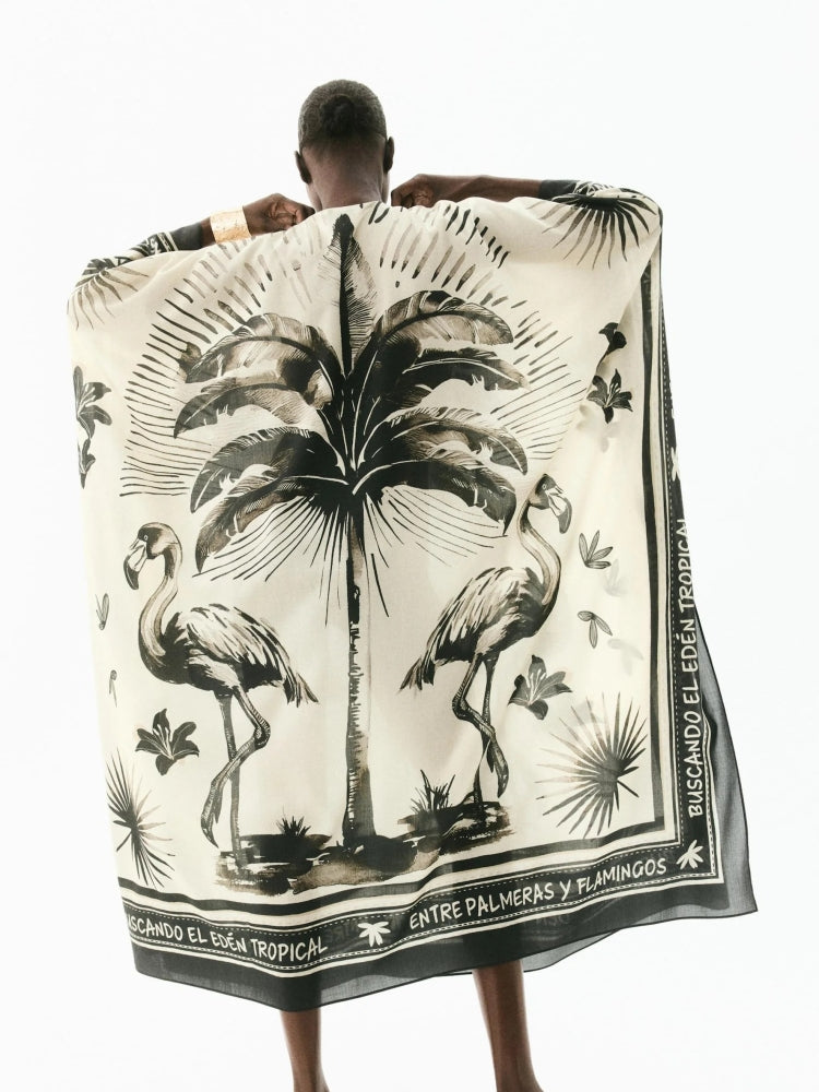 Oversized Flamingo Kaftan Maxi Dress