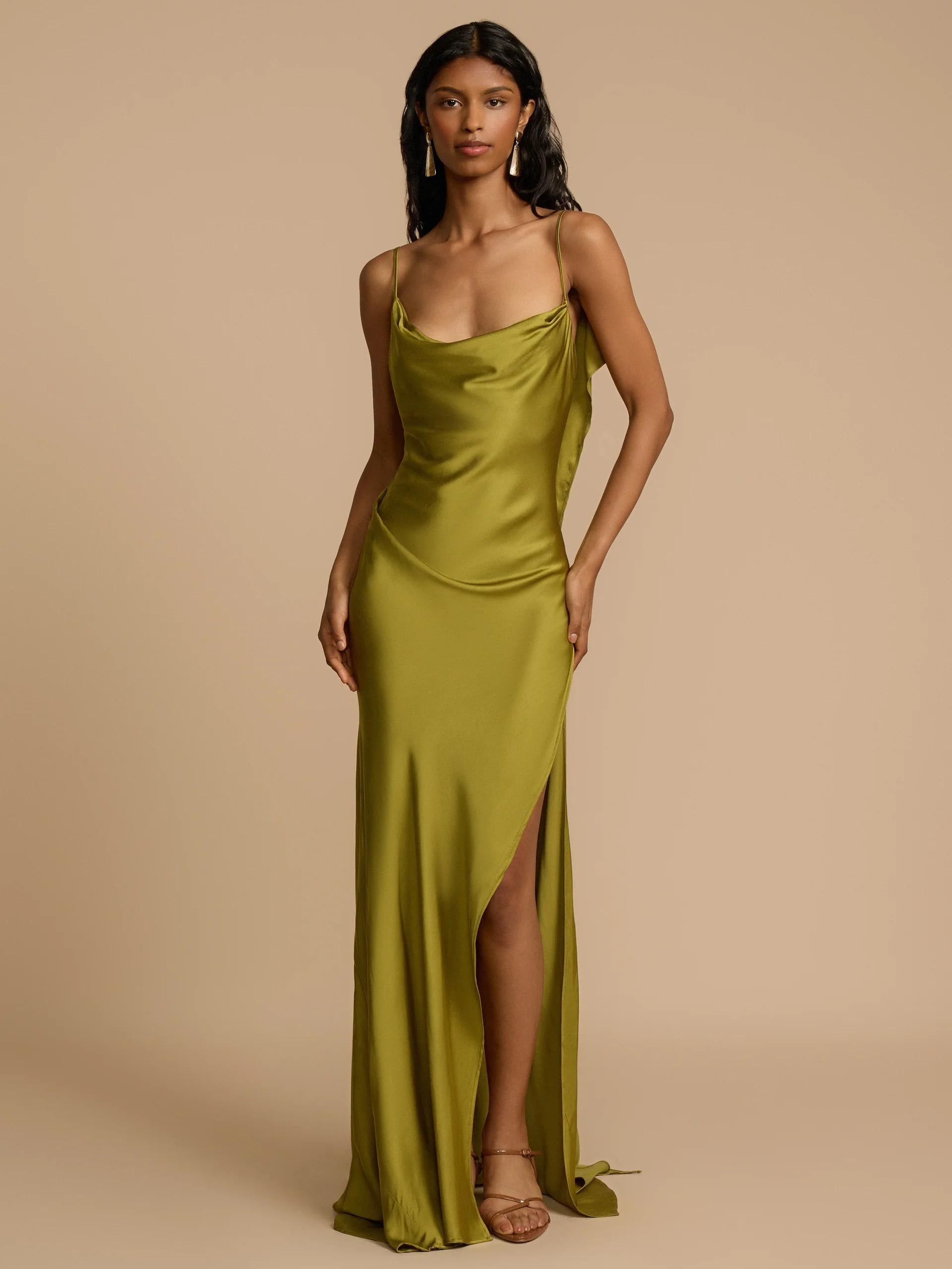 Sexy Elegant Satin Side High Slit Maxi Dress
