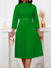 Elegant Solid Color Pleated Dress with Belt
