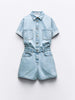 Mini Denim Cuffed-Romper-Blue