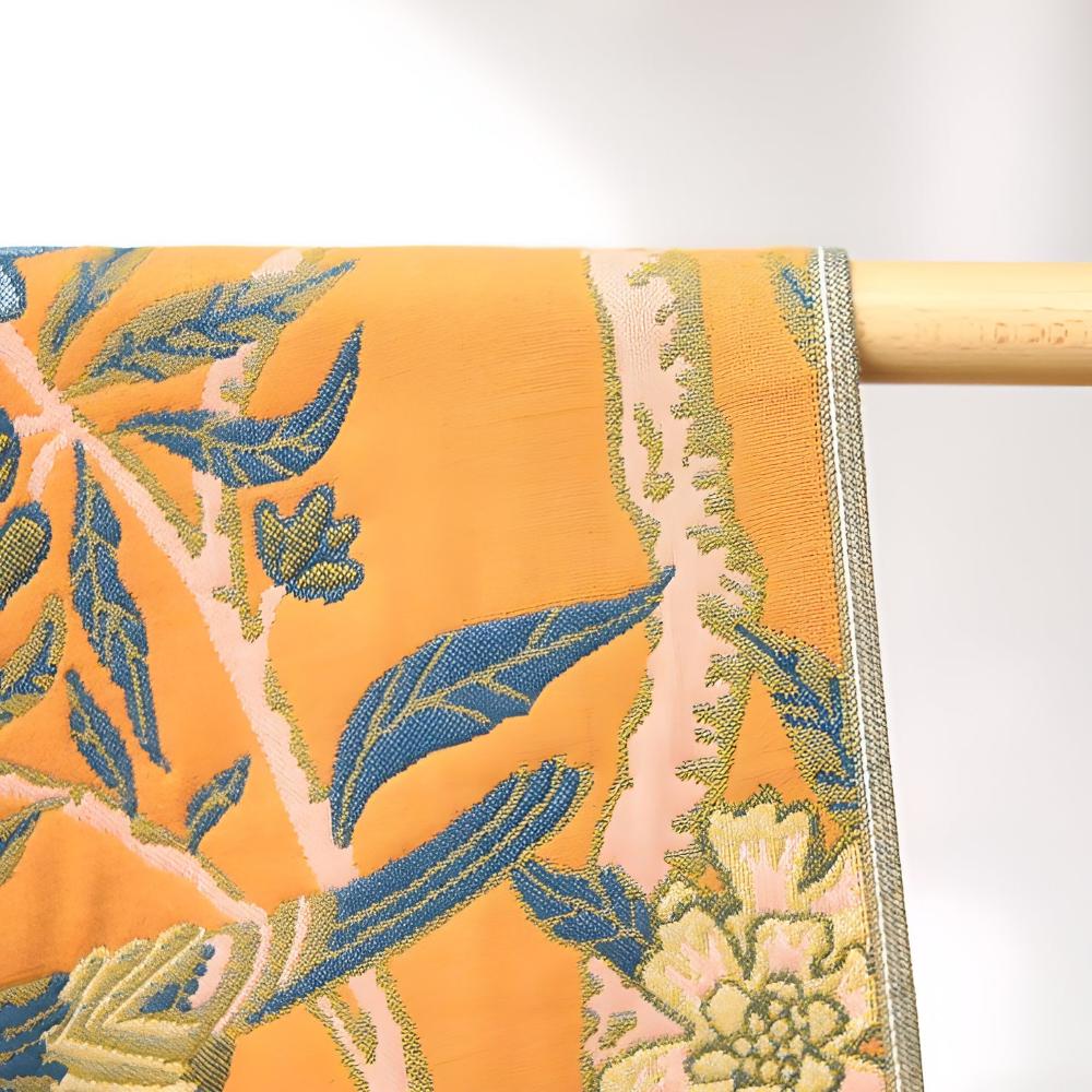 Floral throw blanket with orange background and blue yellow flower design, soft decorative sofa and bed cover