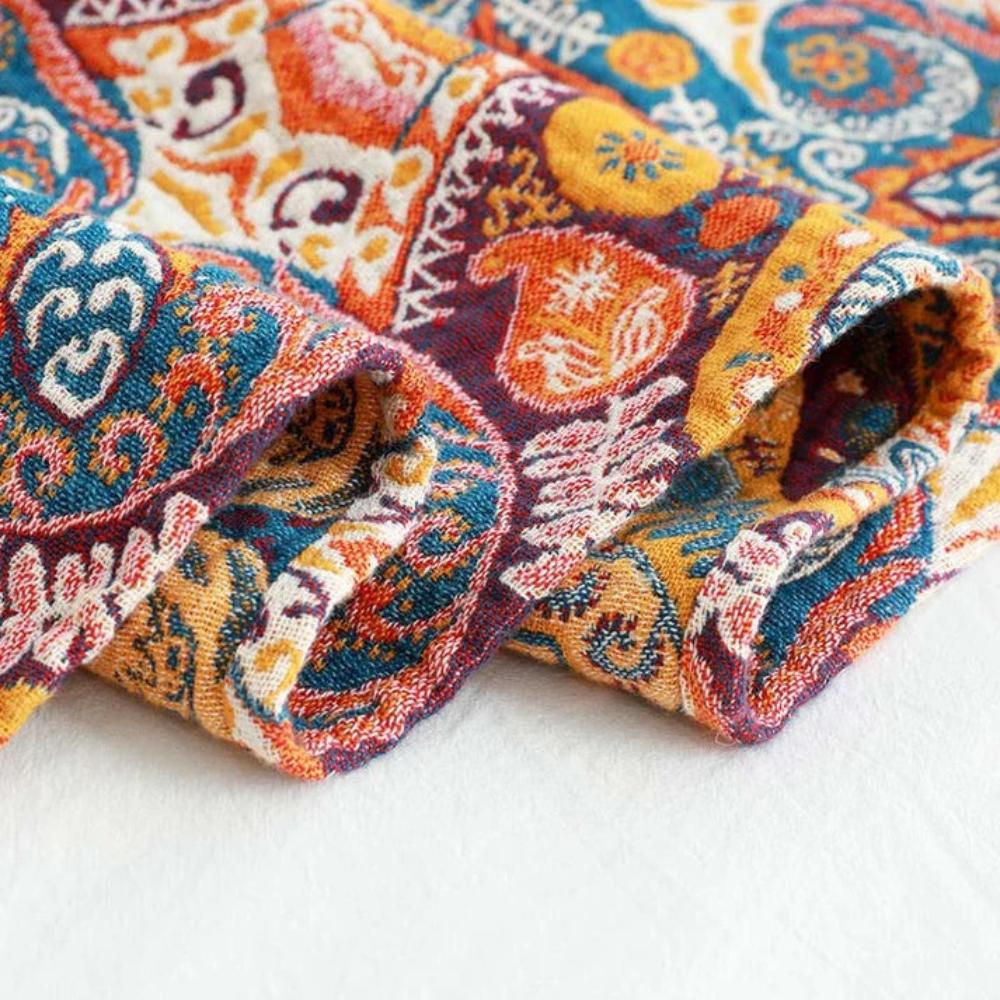 Cotton bathroom towel with colorful bohemian mandala design, soft and absorbent bath towel for daily use