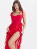 Ruffled Long Maxi Slip Dress - Red