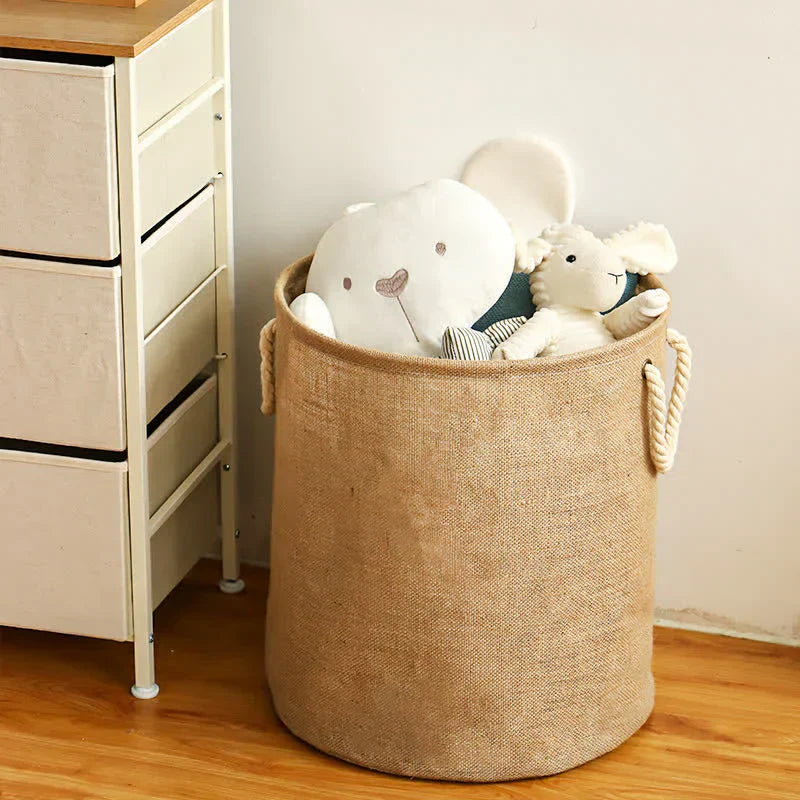 Space-Saving Water-Repellent Foldable Cotton-Linen Laundry Basket