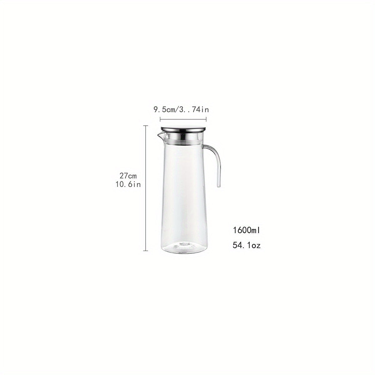 Glass water pitcher with handle and lid, heat-resistant juice carafe for iced tea, lemonade, and fruit infusions
