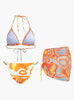 Abstract Print Halter Bikini 3-Piece Sets
