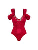 Red Glossy One-Piece with 3D Butterfly